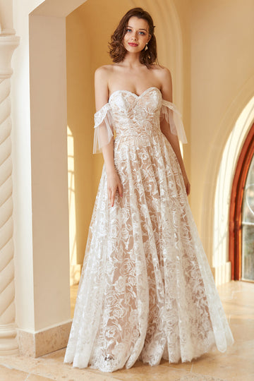 Magnifique une ligne sur l’épaule Robe de mariée en dentelle blanche